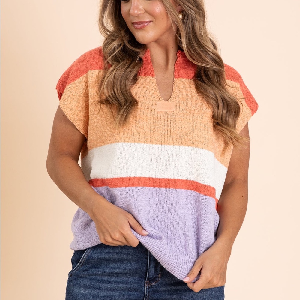 Haptics Coral Colorblock Drop-Shoulder Sweater Vest • Size S • Pastel Stripes